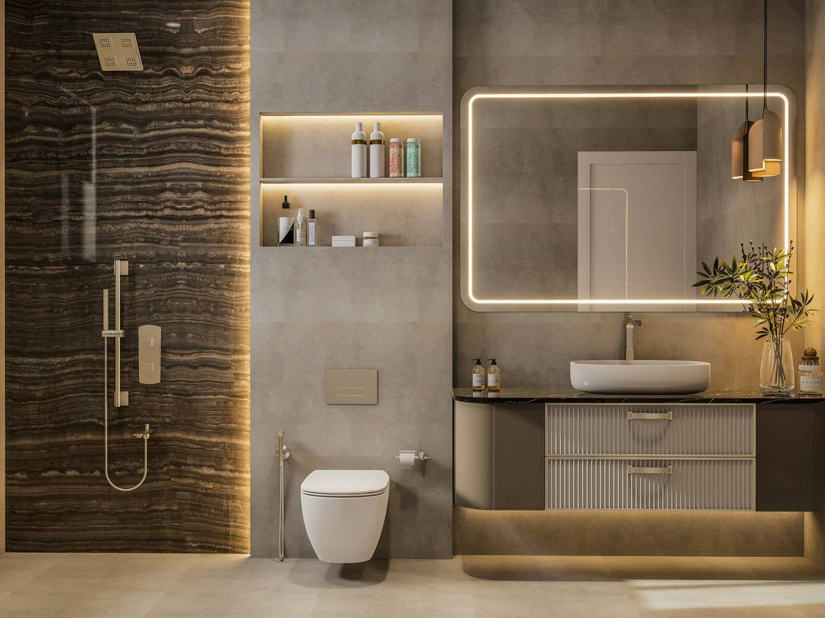 Dual shower head and handheld combo installed on a tiled bathroom wall with chrome fixtures